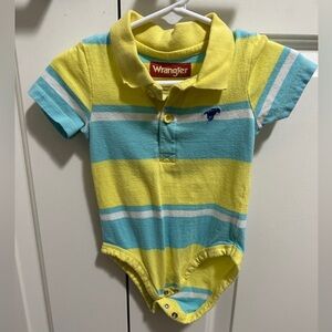 Wrangler Baby Short Sleeve Bodysuit Blue Stripes Yellow Size 6-9 months